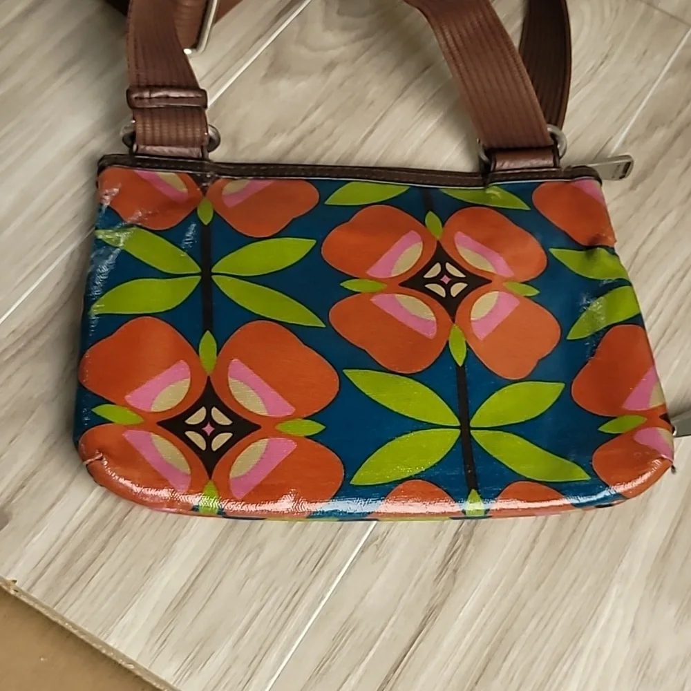 Fossil Key-Per Crossbody Bag Floral Geometric Multicolor Adjustable Strap